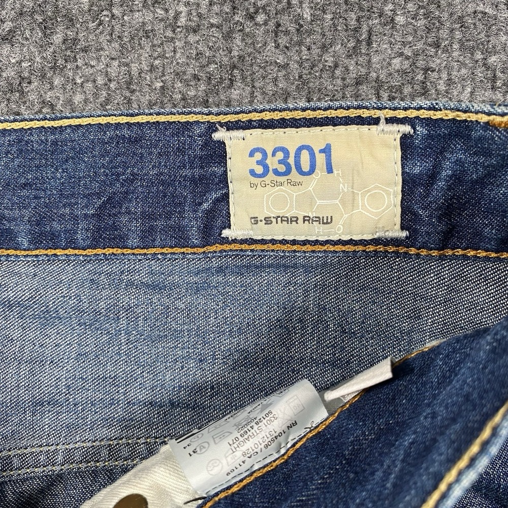 G-Star Raw 3301 Straight Leg Jeans Mens 31x29 Faded Whiskered Blue Denim - Picture 3 of 10